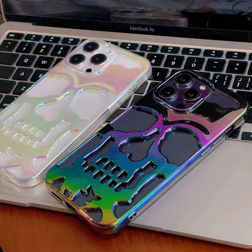 Capa De Metal Para iPhone 16 Pro Max Com Caveira Aberta