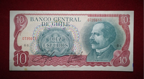 Billete 10 Escudos Chile 1970 Pick 142 A Serie B Balmaceda 