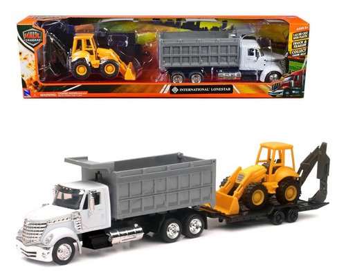 Camion International Lonestar Volteo Y Retroexcavadora 1:43 Color Blanco