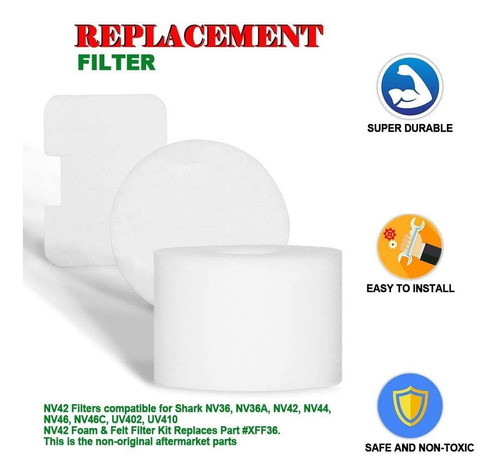 Hifrom Nv42 Filtros Para Shark Nv46 Uv410 Nv36 A Nv44 Nv36 N