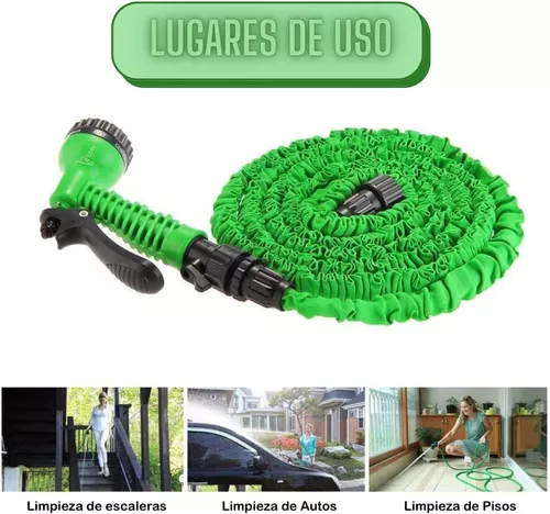 Manguera Expandible Jardin Pistola Retractil Flexible 15mts Color Verde