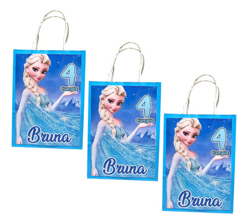 Bolsa Kraft Personalizada Cotillon Cumpleaños  X12 Frozen