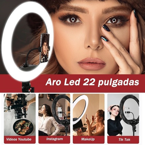 Imagen 8 de 10 de Aro De Luz Led 22 Pulgadas Tripode Control Remoto Estuche