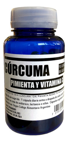 Cúrcuma + Pimienta Negra + Vitamina C X 50 Cápsulas