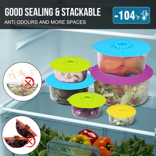 Tapas Reutilizables Herméticas De Silicona Flexible 5 Pzas