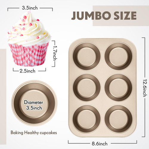 Blushtier 6 Pack Jumbo Muffin Pan Para Hornear Muffin Muffin