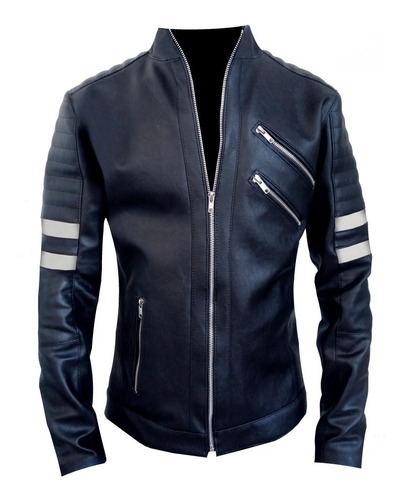 Imagen 4 de 6 de Campera Kill Line Cuero Eco Hombre / Líneas Blancas