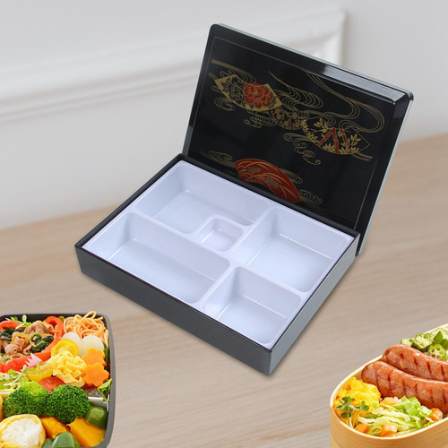 Caja Bento Japonesa, Contenedor De Comida Y Negro Con Tapa,