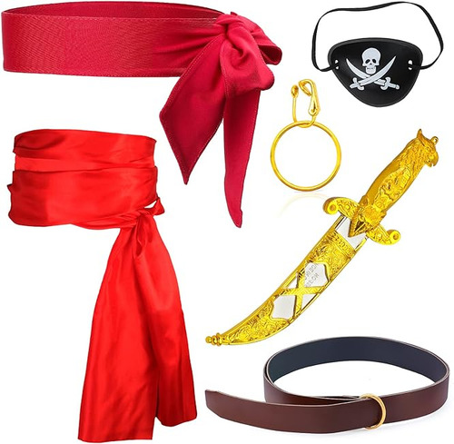 Juego Accesorios Disfraz Capitan Pirata Bandana Banda Pirata