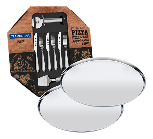 Conjunto Para Pizza Talheres E 2 Formas Aço Inox Tramontina