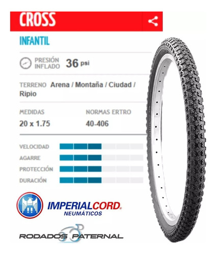 Imagen 7 de 10 de Combo Cubierta Cross Rodado 20 Mas Camara Uso Todo Terreno