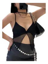 Comprar Top Remera Tiritas Tul Transparencia Mariposa Aberturas 