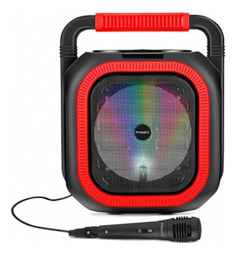 Parlante karaoke Philco 765RD bluetooth speaker 6.5¨ negro/rojo