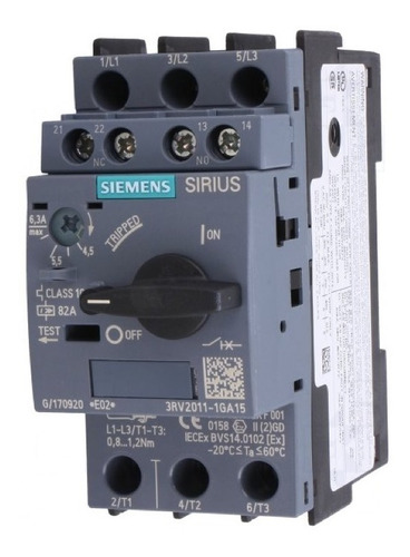 Guardamotor S00 4.50 - 6.30 Amps Siemens 3rv2011-1ga15