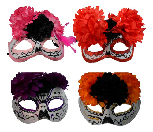 Antifaz Catrina Dia Muertos Halloween Disfraz Accesorio Flor