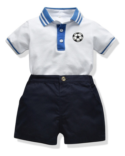 Conjunto De Pantalones Cortos Polo De Moda Infantil Blanco Y Azul Oscuro 110cm (3 Años-4 Años)