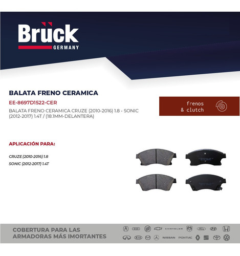 Jgo Balatas Delanteras Ceramica Sonic Cruze 10 - 14 18.1 Mm