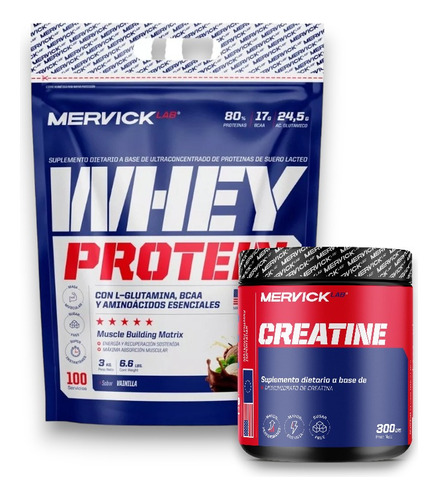 Proteina 3kg Creatina 300 Combo Aumento De Masa Mervick