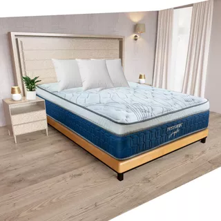 Colchón De Resortes Restonic Jupiter King Size Tecnologia Mooon Care Blanco / Azul Marino Mega Confort