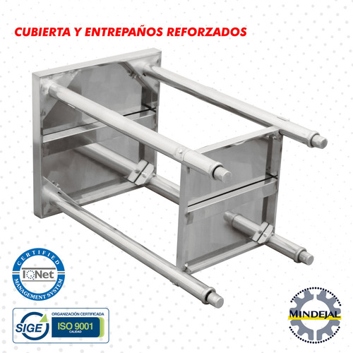 Mesa En Isla Acero Inox 60x60x85 (mindejal) Color Gris