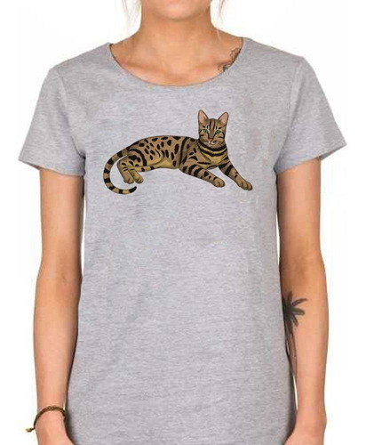 Remera De Mujer Gato De Bengala Atigrado Art