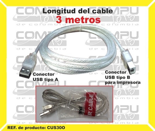 Cable De Impresora Usb Blindado 3m Ref: Cus30o Computoys Sas