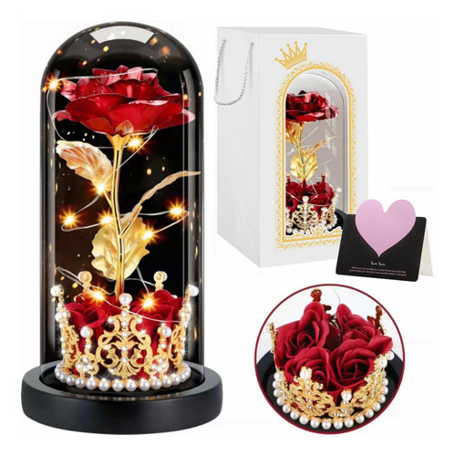 Romántico Rosa Eterna En Forma De Corona (con Led) Color Rojo