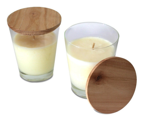 Imagen 1 de 6 de Set De 2 Velas De Soja Con Tapa De Madera Paraíso Mos Nuevo