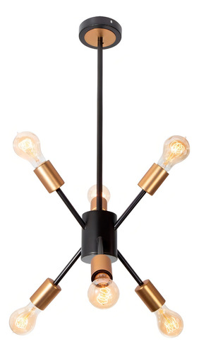 Lámpara Colgante Negro Y Bronce 6 Luces E27 40w Color Negro Mate y Cobre