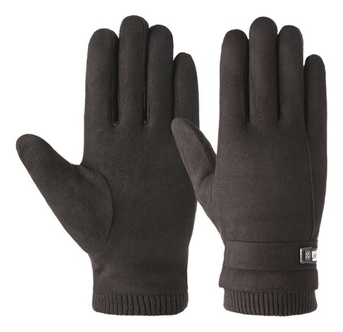 Guantes De Ante De Invierno Engrosados Con Dedos Negro