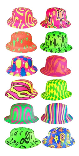 10 Sombreros Bombin Neon Plastico Para Fiesta, Boda O Xv