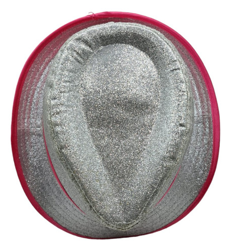 Sombrero De Brillos Plateado Con Listón Rosa