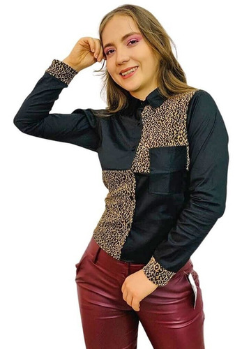 Camisa Dama Moda Casual Elegante Glitter Animal Print