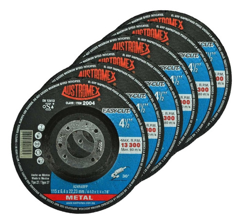   Discos De Desbaste Metal Austromex 2004 De 4 1/2 15pzs Color Negro/azul