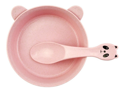 Conjunto Tigela E Colher Panda Cor Rosa