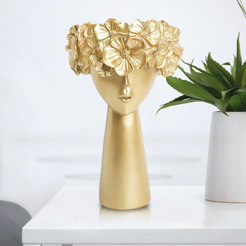 Escultura De Resina Florero Estatua Macetas De Dorado