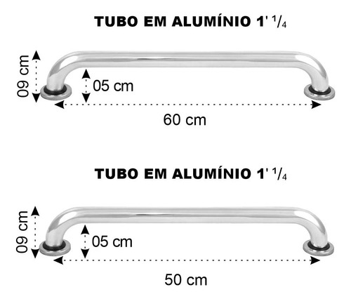 3 Barras De Apoio Kit De Alças Com 2 De 60cm E 1 De 50cm