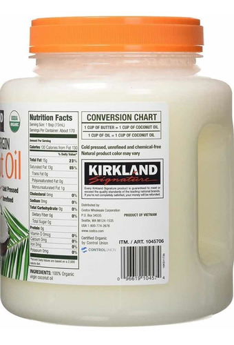 Aceite De Coco Kirkland 100% Orgánico - L a $74950