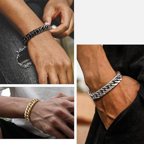 Pulsera Cubana Cadena De Hiphop Acero Inoxidable Para Hombre
