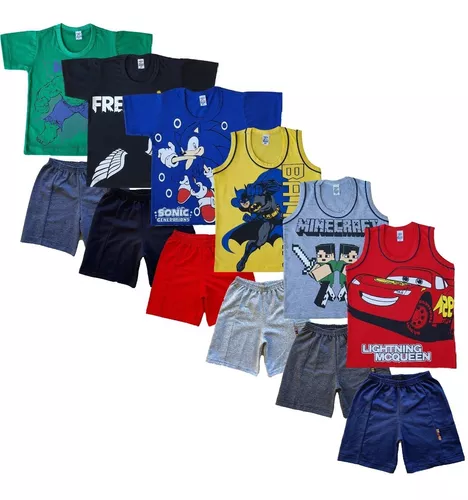 Kit 12 Peças Roupa Infantil Menino 6 Camisetas + 6 Shorts