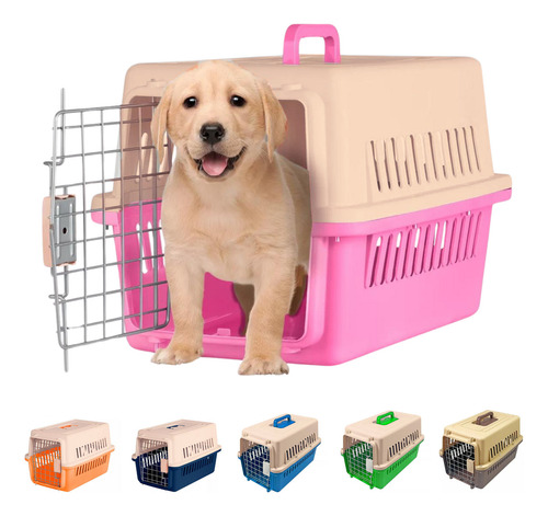 Pet King - Transportadora Para Perro Gato Jaula Mascota Kennel Chico 48cm color rosa