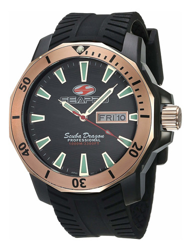 Reloj Hombre Seapro Sp8323 Cuarzo Pulso Negro En Silicona