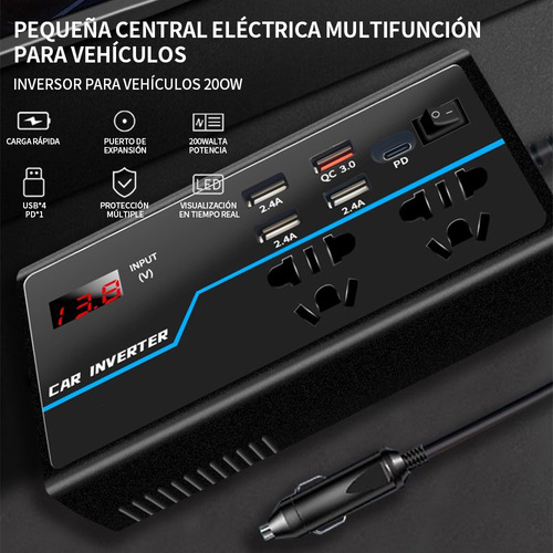 Inversor Corriente Para Auto 200w Soporta Sistemas 12v A 24v