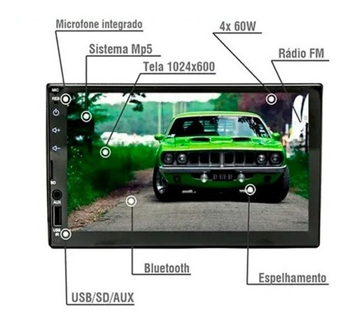 Central Multimídia Player 1 Din 7  Usb Sd Card Aux Bluetooth