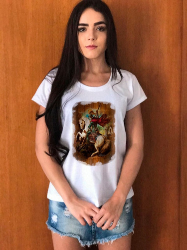 Camiseta Blusa Roupa Feminina Linda São Jorge Rustica