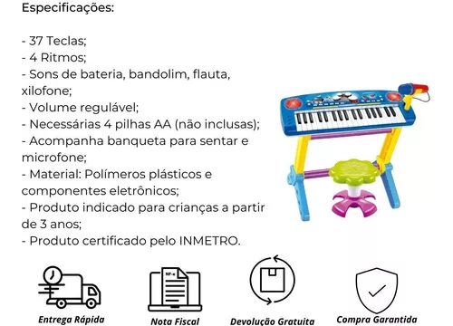 Teclado Músical Infantil C/ Banqueta Importway BW151RS Rosa