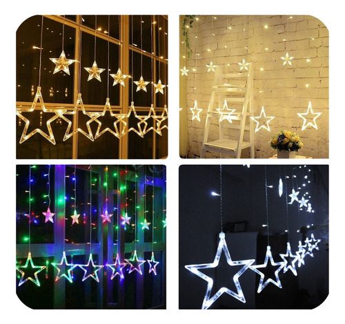 Luces De Navidad Led Cortina De Figuras Navideñas Estrellas