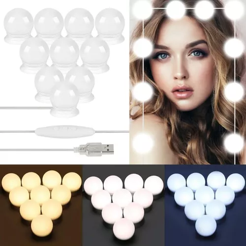 Luces para Espejo Maquillaje 10 Bombillas Lámparas del Espejo Maquillaje  Hollywood Espejo de Tocador con USB Función de Memoria