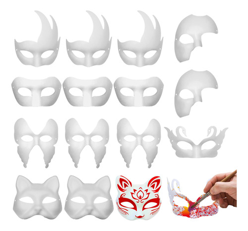 16 Mascaras Blancas De Papel Pintables Para Hacer Mascaras,