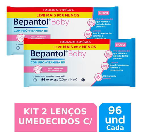 Kit 2 Lenços Umedecidos Bepantol Baby Hipoalergênico 96 Unidades